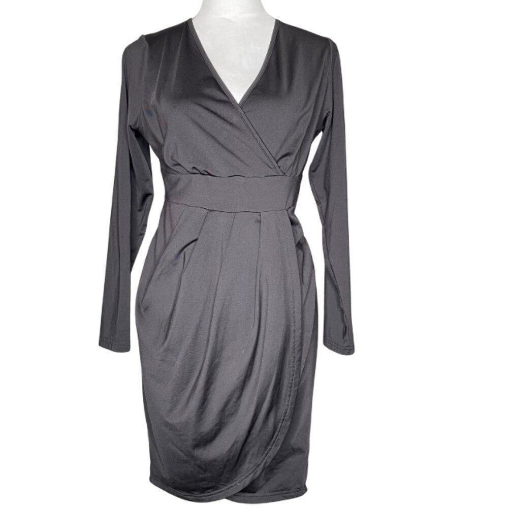 Dark Minimalist Surplice Tulip Dress Black Large - Picture 2 of 11